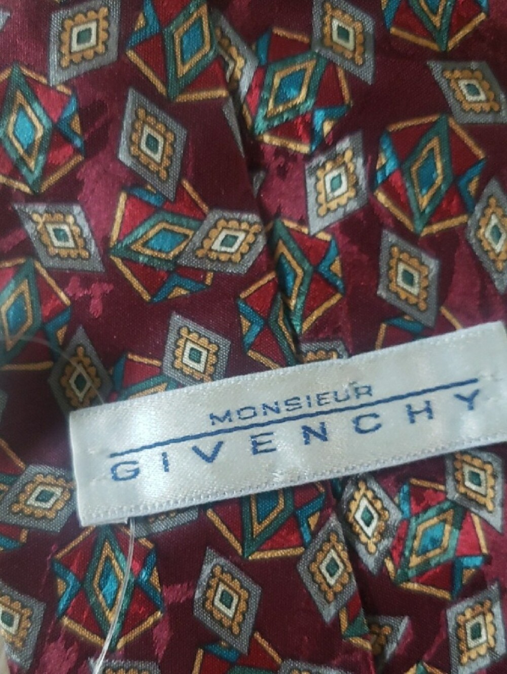 Givenchy Monsieur Necktie 100% Silk Made In USA Red With Colorful Geometric